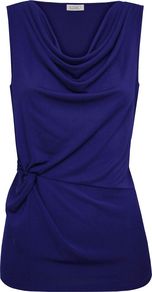 Knot Cowl Top, Aqua - neckline: cowl/draped neck; pattern: plain; sleeve style: sleeveless; waist detail: twist front waist detail/nipped in at waist on one side/soft pleats/draping/ruching/gathering waist detail; bust detail: ruching/gathering/draping/layers/pintuck pleats at bust; predominant colour: navy; occasions: casual, evening, work; length: standard; style: top; fibres: polyester/polyamide - 100%; fit: body skimming; sleeve length: sleeveless; pattern type: fabric; texture group: jersey - stretchy/drapey