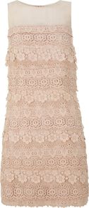 Women's Nude Layered Shift Dress, Light Pink - style: shift; fit: tailored/fitted; pattern: plain; sleeve style: sleeveless; predominant colour: nude; occasions: evening, occasion; length: just above the knee; fibres: cotton - mix; neckline: crew; sleeve length: sleeveless; texture group: knits/crochet; embellishment: lace