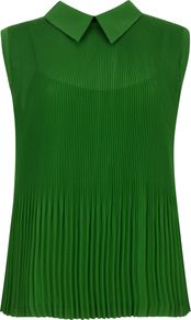 Women's Dantea Micro Pleated Top, Dark Green - pattern: plain; sleeve style: sleeveless; style: blouse; predominant colour: emerald green; occasions: casual, evening, work; length: standard; fibres: polyester/polyamide - 100%; fit: straight cut; neckline: no opening/shirt collar/peter pan; back detail: keyhole/peephole detail at back; sleeve length: sleeveless; texture group: sheer fabrics/chiffon/organza etc.; bust detail: tiers/frills/bulky drapes/pleats; pattern type: fabric