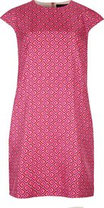 Women's Allysia Geometric Print Tunic Dress, Pink - style: shift; length: mid thigh; neckline: round neck; sleeve style: capped; predominant colour: pink; occasions: evening, occasion; fit: straight cut; fibres: polyester/polyamide - stretch; sleeve length: short sleeve; texture group: silky - light; pattern type: fabric; pattern size: standard; pattern: patterned/print