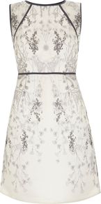 Women's Anisa Print Organza Dress, Multi Coloured - style: shift; fit: tailored/fitted; sleeve style: sleeveless; waist detail: fitted waist; predominant colour: white; secondary colour: light grey; occasions: casual, evening; length: just above the knee; fibres: silk - 100%; neckline: crew; sleeve length: sleeveless; texture group: sheer fabrics/chiffon/organza etc.; pattern type: fabric; pattern size: small & light; pattern: patterned/print