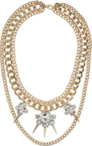 Chain Spike Crystal Collar - predominant colour: gold; occasions: evening, occasion; style: choker/collar; length: short; size: large/oversized; material: chain/metal; trends: metallics; finish: plain; embellishment: crystals