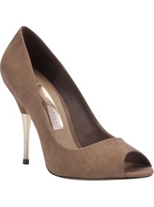 Limited Edition Metallic Heel Stilettos - predominant colour: camel; occasions: evening, work, occasion; material: fabric; heel height: high; heel: stiletto; toe: open toe/peeptoe; style: courts; finish: plain; pattern: plain; embellishment: chain/metal