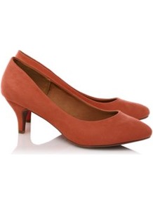 Suedette Court Shoes Burnt Orange - predominant colour: terracotta; occasions: casual, evening, work, occasion; material: fabric; heel height: mid; heel: kitten; toe: round toe; style: courts; finish: plain; pattern: plain