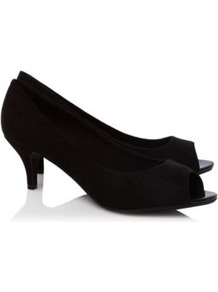 Suedette Peep Toe Shoes Black - predominant colour: black; occasions: evening, work, occasion; material: fabric; heel height: mid; heel: kitten; toe: open toe/peeptoe; style: courts; finish: plain; pattern: plain