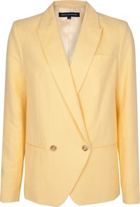 Mandy Button Jacket, Yellow - pattern: plain; style: double breasted blazer; length: below the bottom; collar: standard lapel/rever collar; predominant colour: primrose yellow; occasions: casual, evening, work; fit: straight cut (boxy); sleeve length: long sleeve; sleeve style: standard; texture group: linen; collar break: medium; pattern type: fabric; fibres: linen - stretch