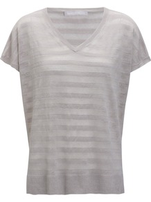 Denisse Jumper, Twine - neckline: v-neck; sleeve style: dolman/batwing; pattern: horizontal stripes; style: standard; predominant colour: light grey; occasions: casual, work; length: standard; fibres: linen - mix; fit: standard fit; sleeve length: short sleeve; texture group: knits/crochet; pattern type: knitted - fine stitch; pattern size: standard