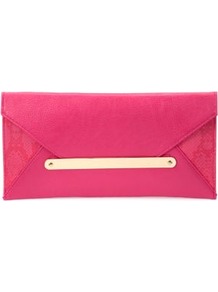 Pink And Gold Envelope Clutch - predominant colour: hot pink; occasions: evening, occasion; type of pattern: light; style: clutch; length: hand carry; size: small; material: faux leather; pattern: animal print; finish: plain; embellishment: chain/metal