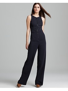 Jumpsuit Lindla P Madera - length: standard; neckline: round neck; fit: tailored/fitted; pattern: plain; sleeve style: sleeveless; predominant colour: navy; occasions: casual, evening; fibres: polyester/polyamide - 100%; sleeve length: sleeveless; style: jumpsuit; pattern type: fabric; texture group: other - light to midweight