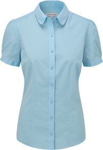 Aqua Dobby Spot Shirt - neckline: shirt collar/peter pan/zip with opening; pattern: plain; style: shirt; predominant colour: pale blue; occasions: work; length: standard; fibres: cotton - 100%; fit: tailored/fitted; sleeve length: short sleeve; sleeve style: standard; texture group: cotton feel fabrics; pattern type: fabric; pattern size: standard