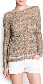 Open Knit Jumper - neckline: slash/boat neckline; sleeve style: dolman/batwing; pattern: plain; style: standard; predominant colour: stone; occasions: casual, holiday; length: standard; fibres: acrylic - mix; fit: standard fit; sleeve length: long sleeve; texture group: knits/crochet; pattern type: knitted - big stitch; pattern size: standard