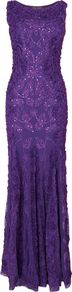 Women's Liberty Tapework Full Length Dress, Violet - style: ballgown; neckline: round neck; pattern: plain; sleeve style: sleeveless; predominant colour: purple; occasions: evening, occasion; length: floor length; fit: body skimming; fibres: polyester/polyamide - 100%; sleeve length: sleeveless; texture group: lace; pattern type: fabric; pattern size: standard