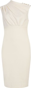 Bridie Sculpted Pleated Dress, Ecru - style: shift; fit: tailored/fitted; pattern: plain; sleeve style: sleeveless; neckline: asymmetric; bust detail: ruching/gathering/draping/layers/pintuck pleats at bust; predominant colour: ivory; length: just above the knee; fibres: polyester/polyamide - stretch; occasions: occasion; shoulder detail: added shoulder detail; sleeve length: sleeveless; pattern type: fabric; texture group: jersey - stretchy/drapey