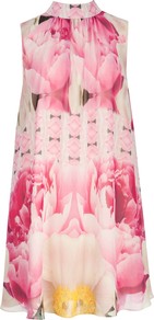 Aliah Floral Print Dress, Pale Pink - style: shift; fit: loose; sleeve style: sleeveless; neckline: high neck; secondary colour: ivory; predominant colour: pink; occasions: evening, occasion; length: just above the knee; fibres: polyester/polyamide - 100%; sleeve length: sleeveless; texture group: silky - light; pattern type: fabric; pattern size: big & busy; pattern: florals