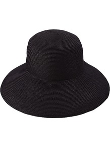 Women Paper Floppy Hat 09 Black - predominant colour: black; occasions: casual, holiday; type of pattern: standard; style: wide brimmed; size: large; material: macrame/raffia/straw; pattern: plain