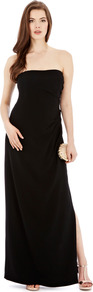 Stansie Maxi Dress - neckline: strapless (straight/sweetheart); pattern: plain; style: maxi dress; sleeve style: strapless; length: ankle length; waist detail: twist front waist detail/nipped in at waist on one side/soft pleats/draping/ruching/gathering waist detail; predominant colour: black; occasions: evening, occasion; fit: body skimming; fibres: polyester/polyamide - mix; hip detail: slits at hip; sleeve length: sleeveless; pattern type: fabric; texture group: jersey - stretchy/drapey
