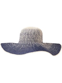 Ombre Floppy Hat - secondary colour: white; predominant colour: indigo; occasions: casual, holiday; type of pattern: standard; style: sunhat; size: large; material: macrame/raffia/straw; pattern: patterned/print