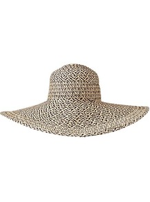 Metallic Floppy Hat - predominant colour: stone; occasions: casual, holiday; type of pattern: standard; style: wide brimmed; size: large; material: macrame/raffia/straw; pattern: plain