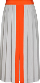Jones Pleated Contrast Panel Skirt - length: below the knee; pattern: plain; fit: body skimming; style: pleated; waist: high rise; secondary colour: bright orange; predominant colour: light grey; occasions: casual, occasion; fibres: polyester/polyamide - 100%; hip detail: structured pleats at hip; pattern type: fabric; texture group: other - light to midweight