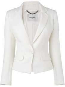 Roxana Linen Jacket White - pattern: plain; style: single breasted tuxedo; collar: standard lapel/rever collar; predominant colour: white; occasions: work; length: standard; fit: tailored/fitted; fibres: linen - 100%; sleeve length: long sleeve; sleeve style: standard; texture group: linen; collar break: medium; pattern type: fabric