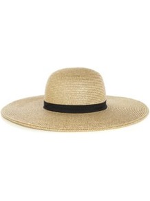 Lurex Floppy Hat - predominant colour: camel; occasions: casual, holiday; type of pattern: standard; style: wide brimmed; size: large; material: macrame/raffia/straw; embellishment: ribbon; pattern: plain