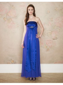 Diana Maxi - style: ballgown; neckline: strapless (straight/sweetheart); fit: empire; pattern: plain; sleeve style: strapless; length: ankle length; bust detail: added detail/embellishment at bust; predominant colour: royal blue; occasions: evening, occasion; fibres: silk - 100%; hip detail: structured pleats at hip; sleeve length: sleeveless; texture group: sheer fabrics/chiffon/organza etc.; pattern type: fabric; embellishment: crystals