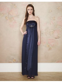 Diana Maxi - neckline: strapless (straight/sweetheart); fit: empire; pattern: plain; style: maxi dress; sleeve style: strapless; bust detail: ruching/gathering/draping/layers/pintuck pleats at bust; predominant colour: navy; occasions: evening, occasion; length: floor length; fibres: silk - 100%; hip detail: soft pleats at hip/draping at hip/flared at hip; sleeve length: sleeveless; texture group: sheer fabrics/chiffon/organza etc.; pattern type: fabric; embellishment: crystals
