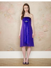 Diana Dress - style: empire line; neckline: strapless (straight/sweetheart); fit: empire; pattern: plain; sleeve style: strapless; waist detail: twist front waist detail/nipped in at waist on one side/soft pleats/draping/ruching/gathering waist detail; bust detail: ruching/gathering/draping/layers/pintuck pleats at bust; predominant colour: royal blue; occasions: evening, occasion; length: on the knee; fibres: silk - 100%; hip detail: soft pleats at hip/draping at hip/flared at hip; sleeve length: sleeveless; texture group: sheer fabrics/chiffon/organza etc.; pattern type: fabric; embellishment: applique