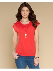 Anise Top - neckline: round neck; sleeve style: dolman/batwing; pattern: plain; predominant colour: bright orange; occasions: casual; length: standard; style: top; fibres: viscose/rayon - 100%; fit: body skimming; sleeve length: short sleeve; pattern type: fabric; texture group: jersey - stretchy/drapey