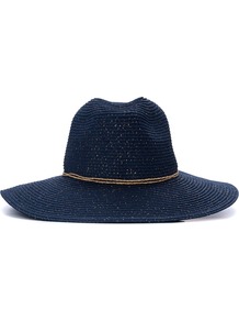 Feronda Wide Brimmed Hat - predominant colour: navy; occasions: casual, holiday; type of pattern: standard; style: wide brimmed; size: large; material: macrame/raffia/straw; pattern: plain