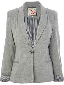 Grey Marl Jersey Blazer - pattern: plain; style: single breasted blazer; collar: standard lapel/rever collar; predominant colour: mid grey; occasions: casual, evening, work; length: standard; fit: tailored/fitted; fibres: viscose/rayon - stretch; sleeve length: long sleeve; sleeve style: standard; collar break: medium; pattern type: fabric; texture group: other - light to midweight