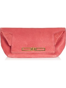 Fold Top Clutch - predominant colour: pink; occasions: evening; style: clutch; length: hand carry; size: small; material: leather; pattern: plain; finish: plain