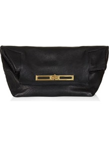 Fold Top Clutch - predominant colour: black; occasions: evening; style: clutch; length: handle; size: small; material: leather; pattern: plain; finish: plain