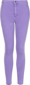 Moto Purple Wash Joni Jean - style: skinny leg; pattern: plain; pocket detail: traditional 5 pocket; waist: mid/regular rise; predominant colour: lilac; occasions: casual; length: ankle length; fibres: cotton - stretch; jeans detail: washed/faded; texture group: denim; pattern type: fabric