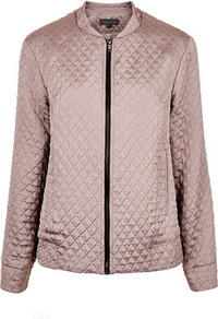 Tall Quilted Bomber Jacket - pattern: plain; bust detail: added detail/embellishment at bust; collar: round collar/collarless; fit: slim fit; style: bomber; predominant colour: taupe; occasions: casual, work, holiday; length: standard; fibres: polyester/polyamide - mix; sleeve length: long sleeve; sleeve style: standard; texture group: structured shiny - satin/tafetta/silk etc.; waist detail: drop waist; collar break: high; pattern type: fabric; embellishment: quilted