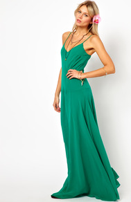 Maxi Dress With Seam Detail - neckline: plunge; sleeve style: spaghetti straps; pattern: plain; style: maxi dress; predominant colour: emerald green; occasions: casual, evening, occasion, holiday; length: floor length; fit: body skimming; fibres: polyester/polyamide - 100%; hip detail: soft pleats at hip/draping at hip/flared at hip; sleeve length: sleeveless; pattern type: fabric; texture group: jersey - stretchy/drapey