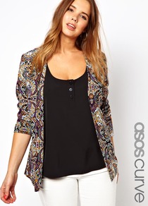 Curve Exclusive Blazer In Paisley Print - style: single breasted blazer; collar: round collar/collarless; length: below the bottom; pattern: paisley; occasions: casual, evening; fit: tailored/fitted; fibres: polyester/polyamide - 100%; predominant colour: multicoloured; sleeve length: long sleeve; sleeve style: standard; trends: statement prints; collar break: low/open; pattern type: fabric; pattern size: small & busy; texture group: other - light to midweight