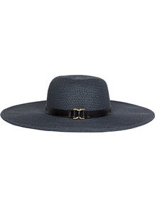 Kenway Wide Brim Hat - predominant colour: navy; occasions: casual, holiday; type of pattern: standard; style: wide brimmed; size: large; material: macrame/raffia/straw; pattern: plain