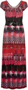 Billie & Blossom Aztec Maxi Dress - sleeve style: capped; style: maxi dress; length: ankle length; waist detail: belted waist/tie at waist/drawstring; predominant colour: true red; secondary colour: black; occasions: casual, holiday; fit: soft a-line; neckline: scoop; fibres: viscose/rayon - 100%; sleeve length: short sleeve; pattern type: fabric; pattern size: big & busy; pattern: patterned/print; texture group: jersey - stretchy/drapey