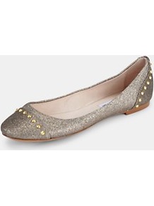 Kstudd Studded Pumps Gold Glitter, Gold - predominant colour: silver; secondary colour: gold; occasions: casual, evening; material: fabric; heel height: flat; embellishment: glitter; toe: round toe; style: ballerinas / pumps; trends: metallics; finish: metallic; pattern: plain