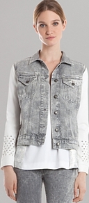 Jacket Vrac - pattern: plain; sleeve style: sleeveless; style: denim; secondary colour: white; predominant colour: mid grey; occasions: casual; length: standard; fit: straight cut (boxy); collar: shirt collar/peter pan/zip with opening; sleeve length: sleeveless; texture group: denim; collar break: high; pattern type: fabric; fibres: viscose/rayon - mix