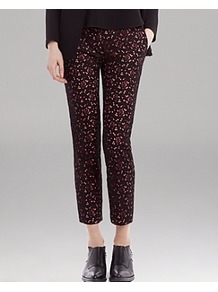 Pants Polie - pocket detail: pockets at the sides; waist: mid/regular rise; secondary colour: hot pink; predominant colour: black; occasions: casual, evening, work, occasion; length: ankle length; fibres: viscose/rayon - stretch; fit: slim leg; pattern type: fabric; pattern size: small & light; pattern: patterned/print; texture group: other - light to midweight; style: standard; embellishment: lace