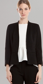 Jacket Vicomtesse - pattern: plain; style: single breasted blazer; collar: standard lapel/rever collar; predominant colour: black; occasions: casual, evening, work; length: standard; fit: tailored/fitted; fibres: viscose/rayon - stretch; waist detail: fitted waist; sleeve length: long sleeve; sleeve style: standard; texture group: crepes; collar break: low/open; pattern type: fabric