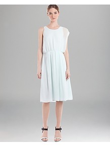 Dress Razzia Seafoam - length: below the knee; fit: fitted at waist; pattern: plain; sleeve style: sleeveless; style: blouson; waist detail: elasticated waist; neckline: asymmetric; predominant colour: white; fibres: polyester/polyamide - 100%; occasions: occasion; sleeve length: sleeveless; texture group: sheer fabrics/chiffon/organza etc.; pattern type: fabric