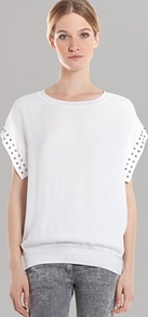 Top Ecume - neckline: round neck; sleeve style: dolman/batwing; pattern: plain; predominant colour: white; occasions: casual; length: standard; style: top; fibres: viscose/rayon - 100%; fit: tailored/fitted; sleeve length: short sleeve; texture group: crepes; pattern type: fabric; embellishment: studs