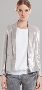 Jacket Virginale - pattern: plain; style: single breasted tuxedo; collar: shawl/waterfall; fit: slim fit; predominant colour: silver; occasions: casual, evening, occasion; length: standard; fibres: polyester/polyamide - 100%; sleeve length: long sleeve; sleeve style: standard; trends: tuxedo, metallics; collar break: low/open; pattern type: fabric; texture group: woven light midweight