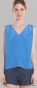Top Entrelacer - neckline: v-neck; pattern: plain; sleeve style: sleeveless; style: blouse; predominant colour: diva blue; occasions: casual, evening, work, holiday; length: standard; fibres: silk - 100%; fit: loose; shoulder detail: flat/draping pleats/ruching/gathering at shoulder; back detail: crossover; sleeve length: sleeveless; texture group: silky - light; pattern type: fabric