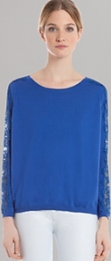 Sweater Suzette - pattern: plain; style: standard; predominant colour: royal blue; occasions: casual; length: standard; fibres: cotton - mix; fit: standard fit; neckline: crew; sleeve length: long sleeve; sleeve style: standard; texture group: lace; pattern type: fabric; embellishment: lace