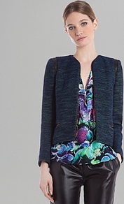 Jacket Valentin - style: single breasted blazer; collar: round collar/collarless; pattern: herringbone/tweed; predominant colour: navy; occasions: casual, evening, work, occasion; length: standard; fit: tailored/fitted; fibres: cotton - mix; sleeve length: long sleeve; sleeve style: standard; collar break: low/open; pattern type: fabric; pattern size: standard; texture group: tweed - light/midweight