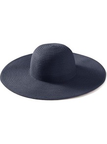 Nina Sunhat - predominant colour: navy; occasions: casual, holiday; type of pattern: standard; style: wide brimmed; size: large; material: macrame/raffia/straw; pattern: plain